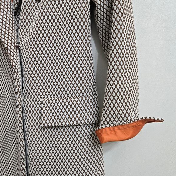 Judy Wayne Womens Vintage 60s Mod Diamond Knit Double Breasted Brown Overcoat 13 - Picture 5 of 12